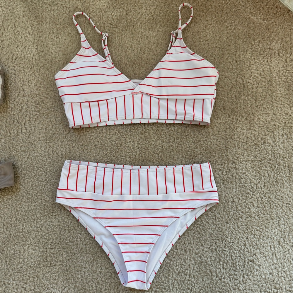 Striped White and Red Women's Bikini Set